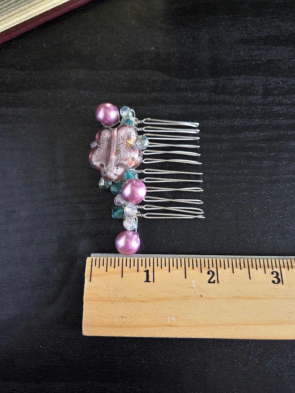 Image of Wire-Wrapped Purple Beaded Hair Comb