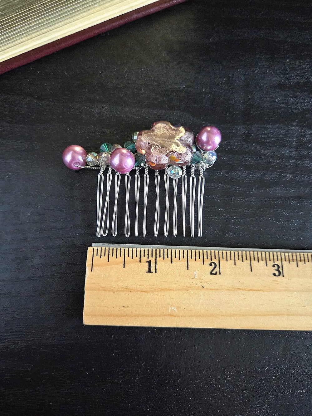 Image of Wire-Wrapped Purple Beaded Hair Comb