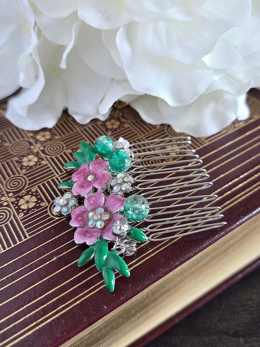 Image of Fairy Garden Decorative Hair Comb With Purple Flowers
