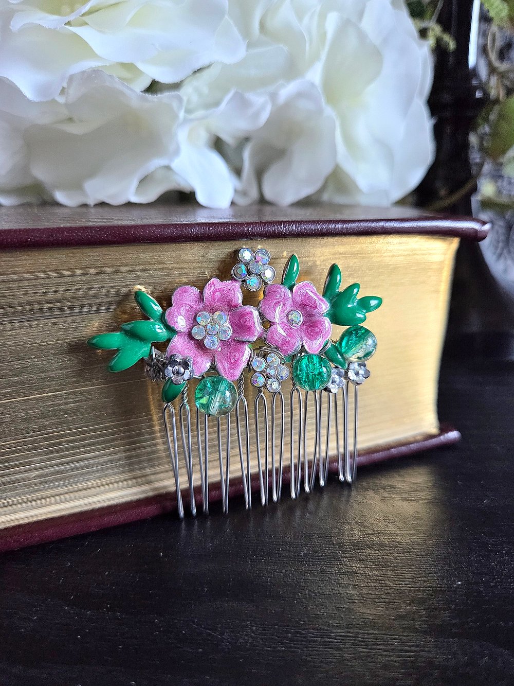 Image of Fairy Garden Decorative Hair Comb With Purple Flowers