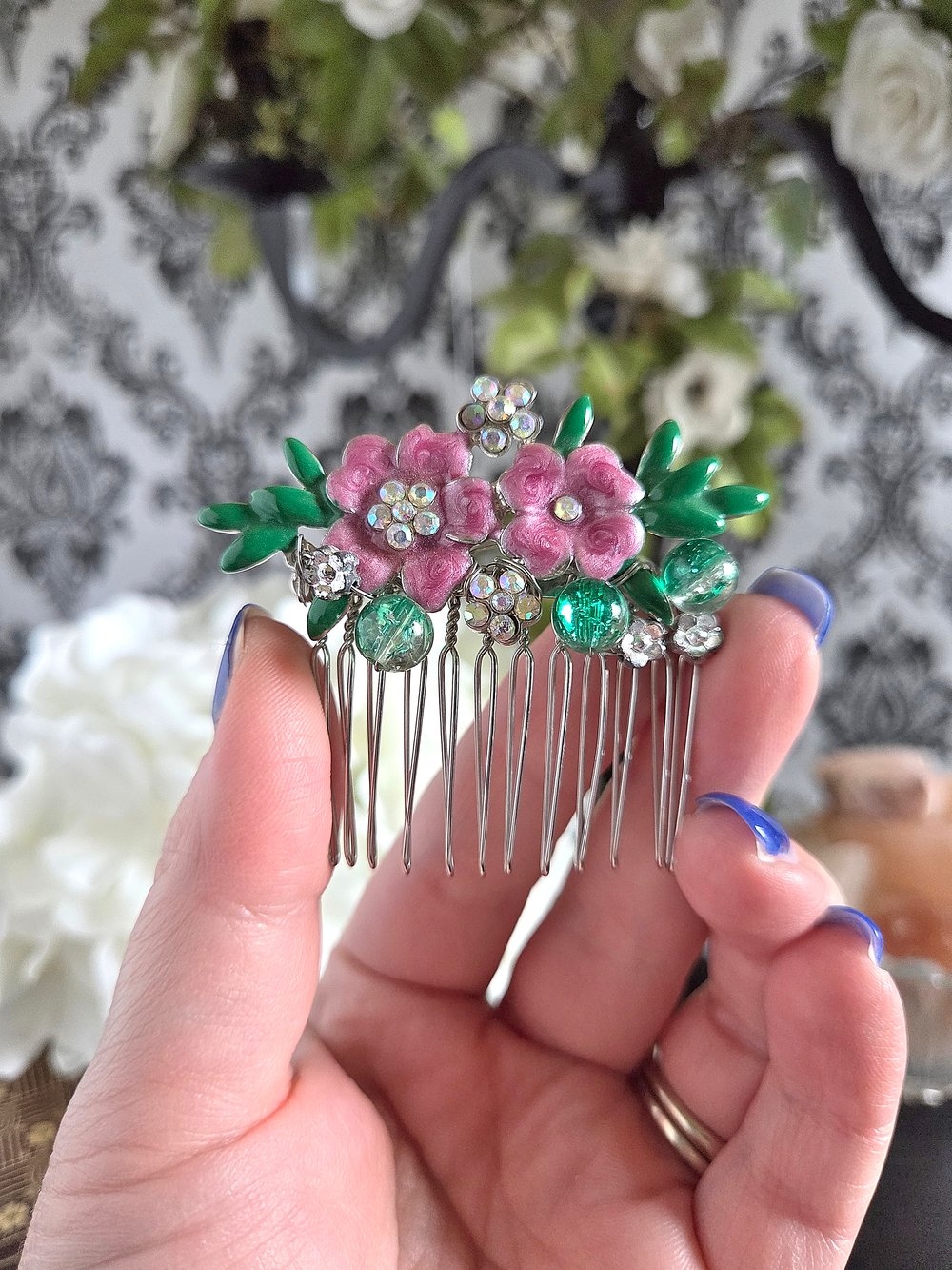 Image of Fairy Garden Decorative Hair Comb With Purple Flowers