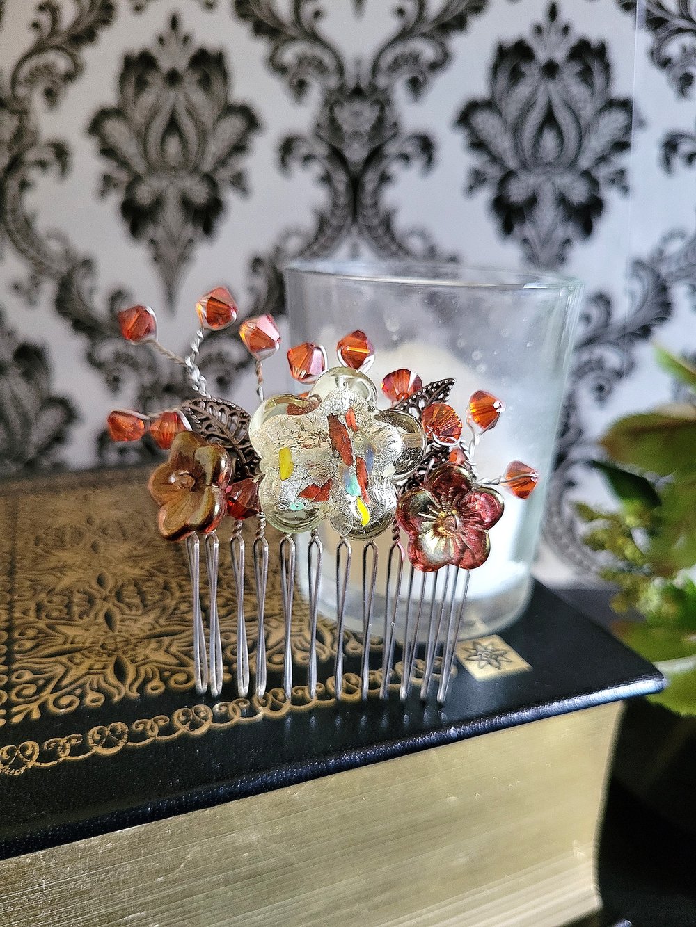 Image of Autumn Flowers Beaded Hair Comb