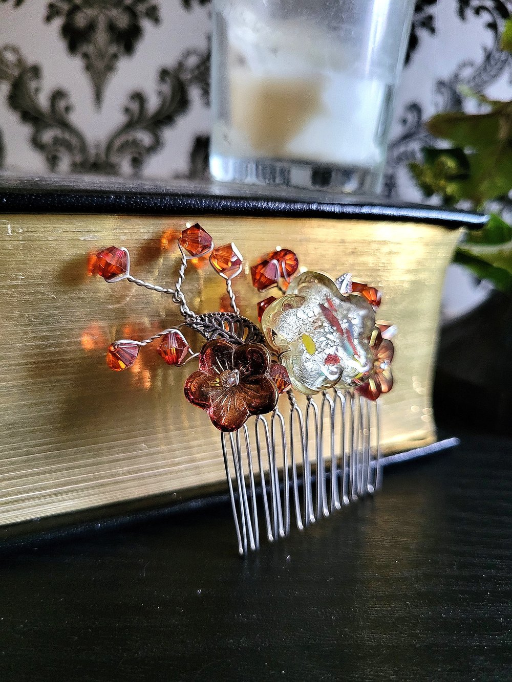 Image of Autumn Flowers Beaded Hair Comb