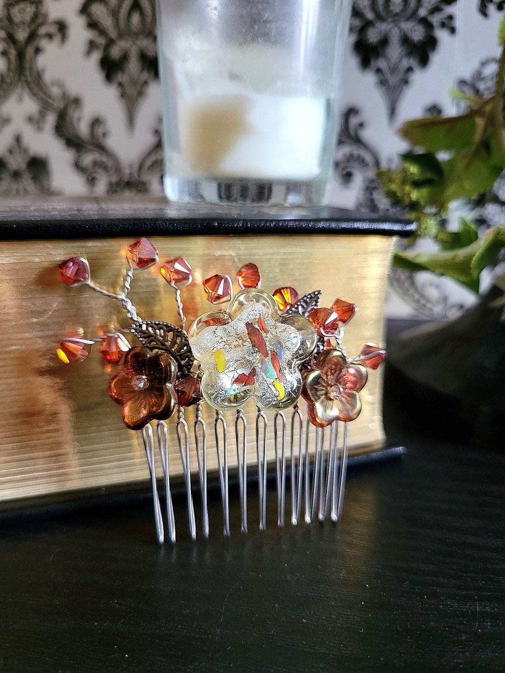 Image of Autumn Flowers Beaded Hair Comb