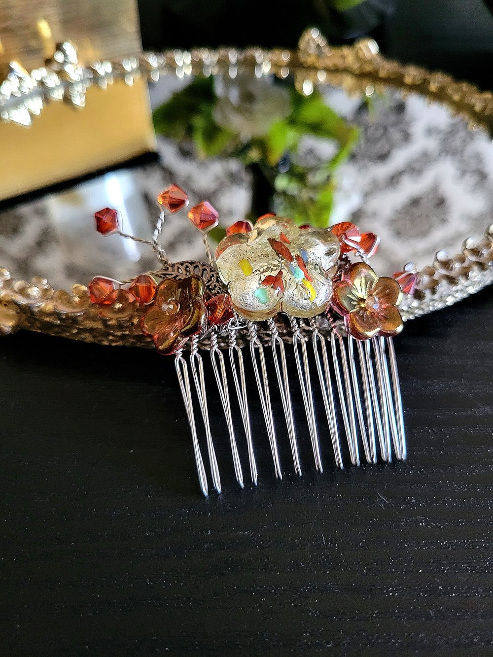 Image of Autumn Flowers Beaded Hair Comb