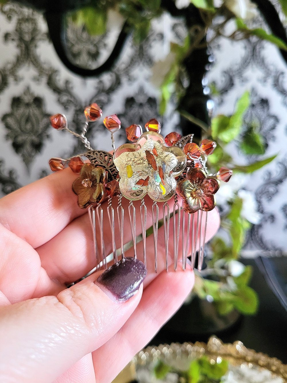 Image of Autumn Flowers Beaded Hair Comb