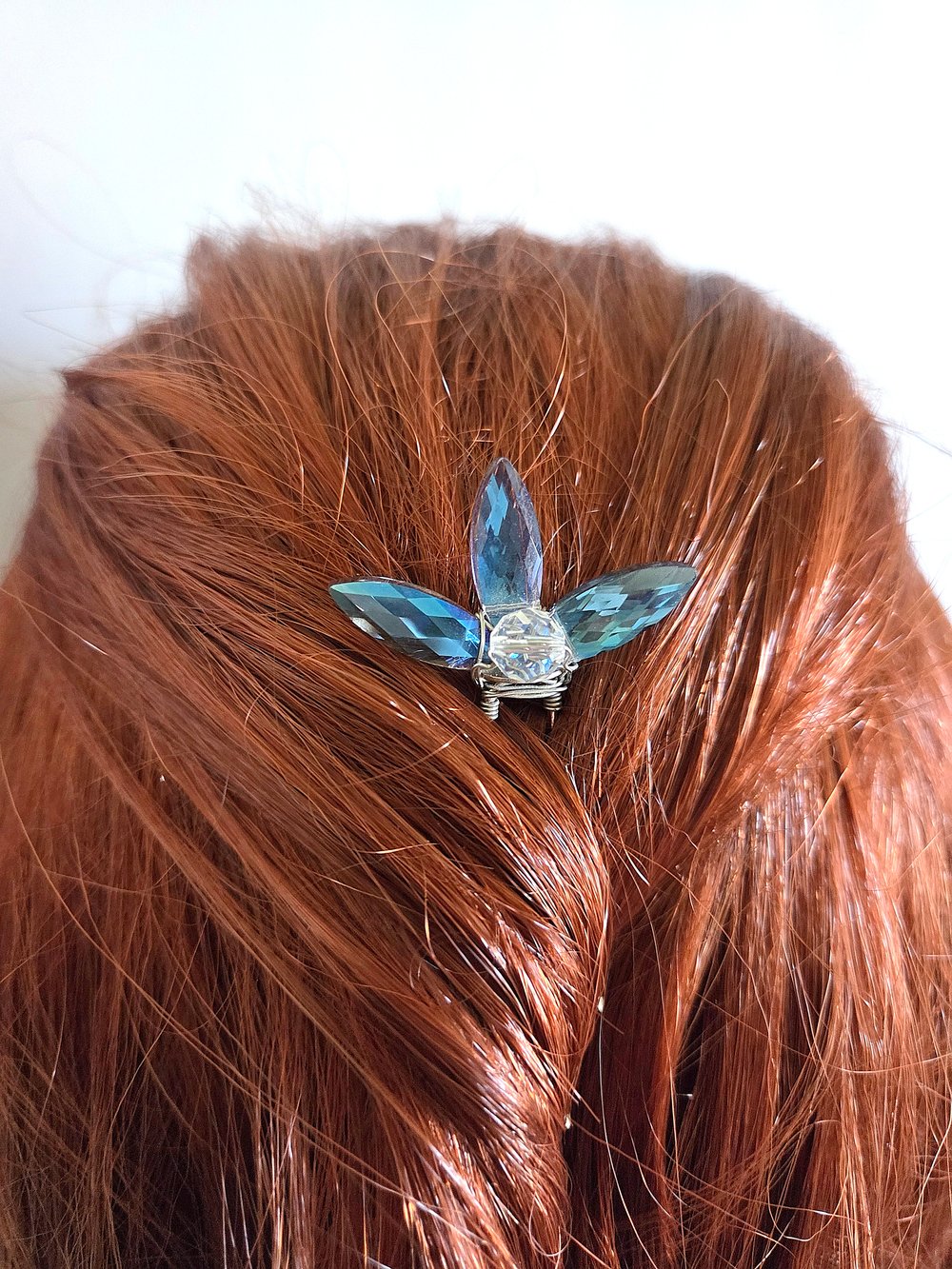 Image of Wire Wrapped Silver Hair Forks with Blue Petal Beads-Set of 3