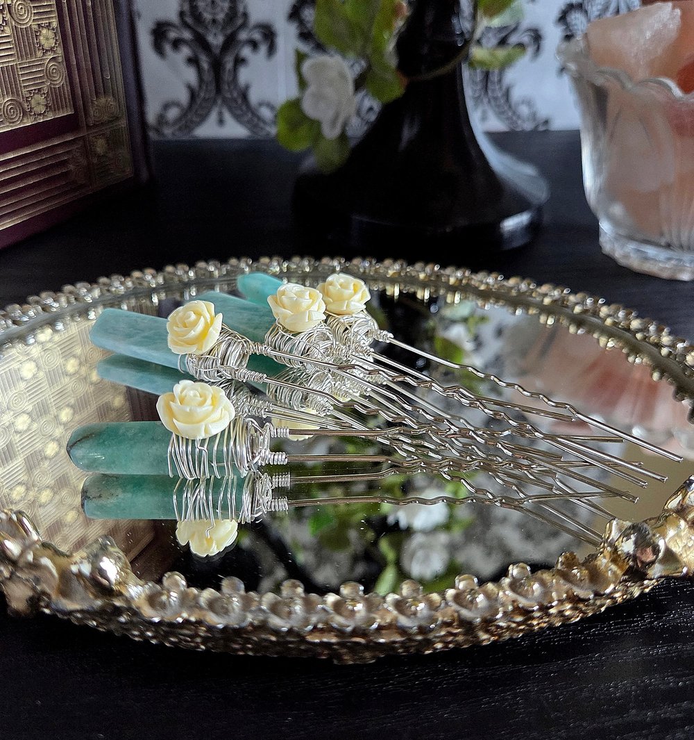 Image of Victorian Amazonite Hair Forks Set of 4
