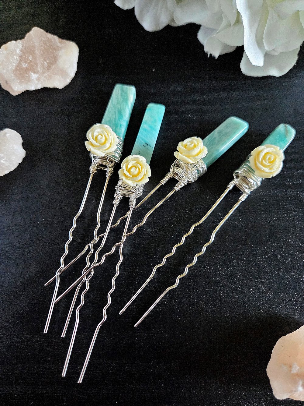 Image of Victorian Amazonite Hair Forks Set of 4