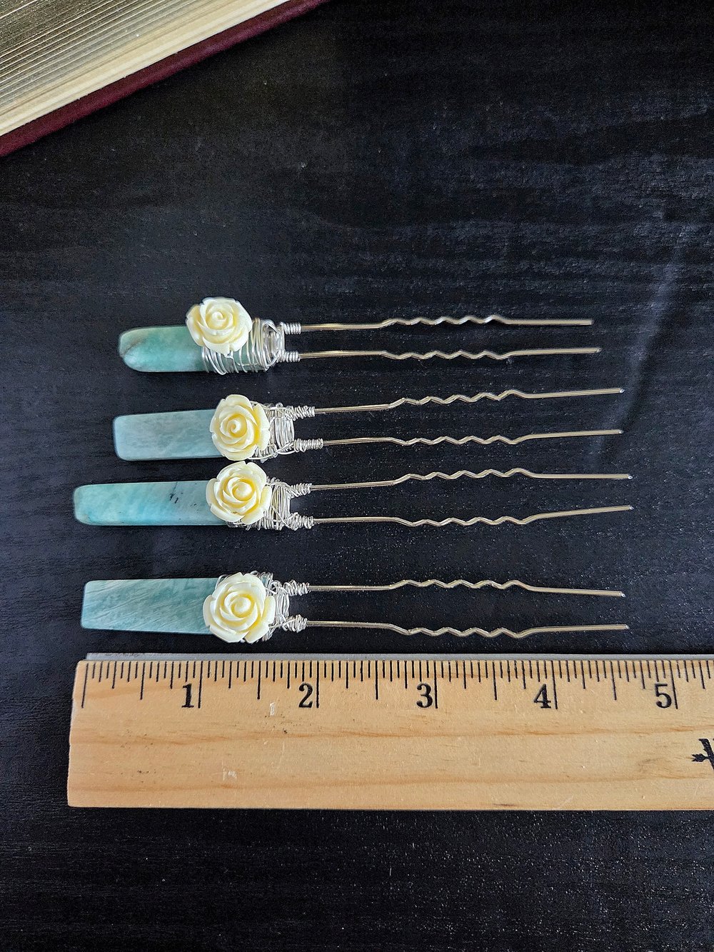 Image of Victorian Amazonite Hair Forks Set of 4