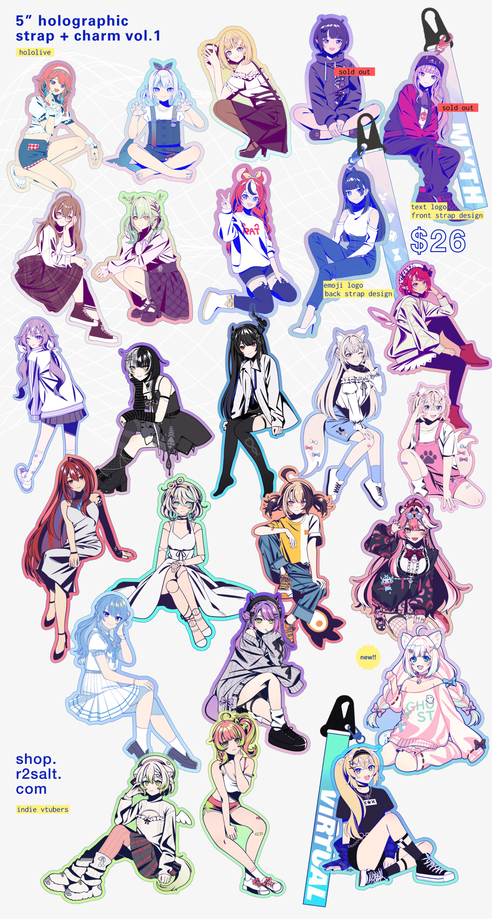 Image of 5" Hololive & Indie Vtubers Holographic Strap + Charm Vol.1