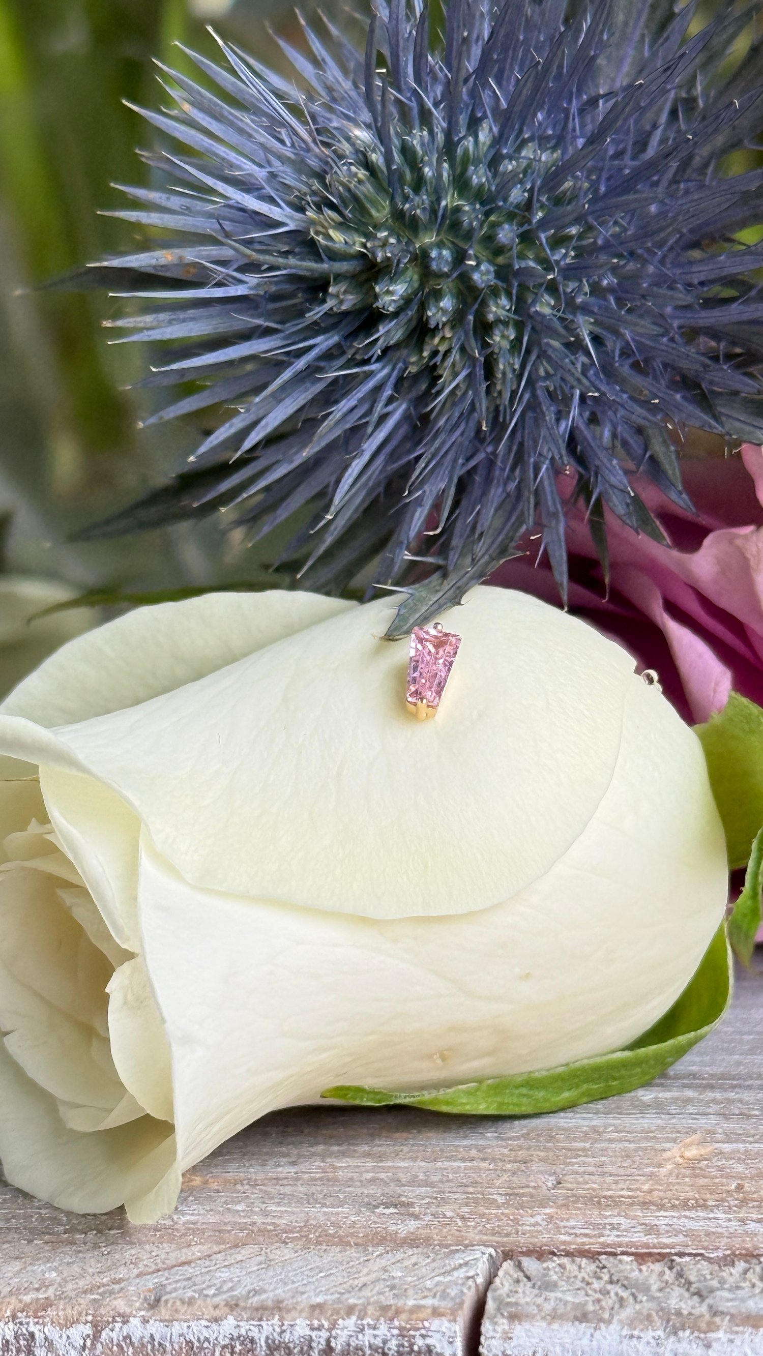 Image of Pink CZ wrapped in 14k yellow gold