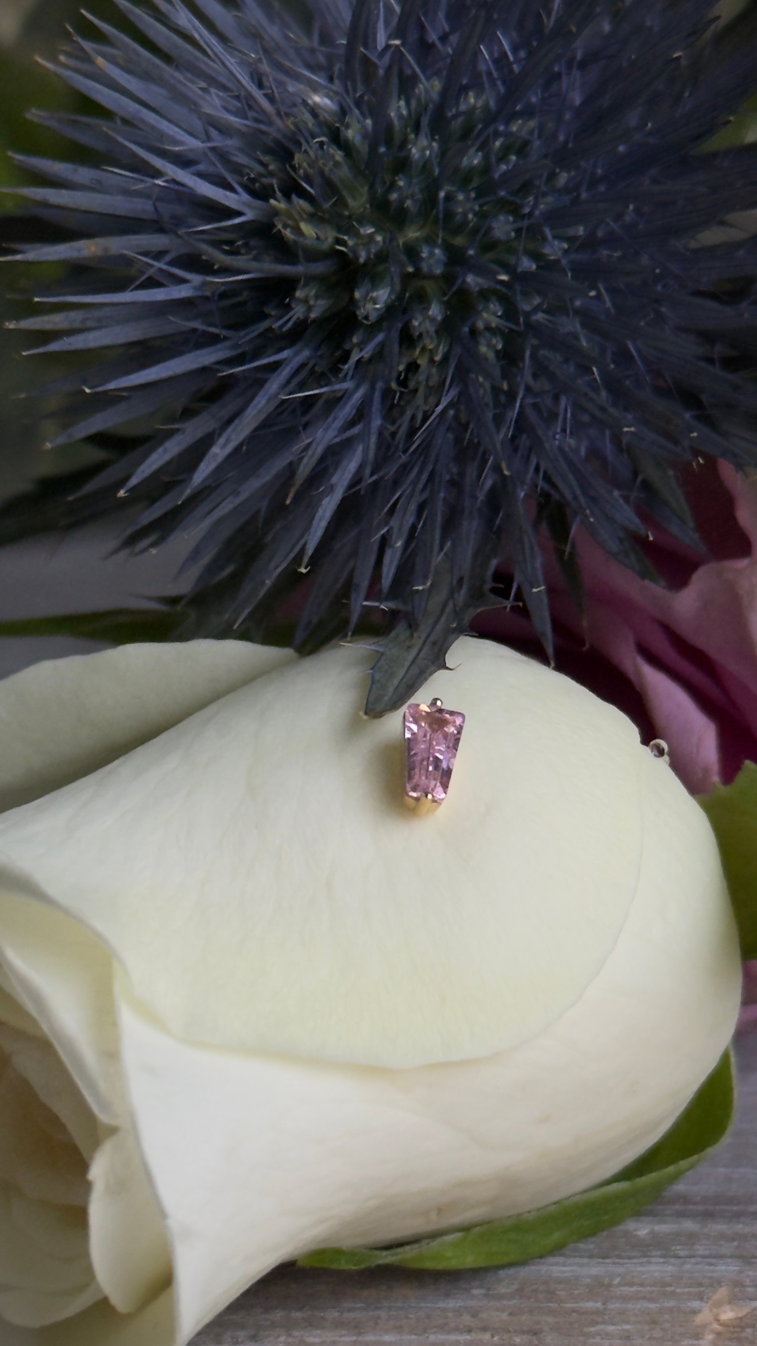 Image of Pink CZ wrapped in 14k yellow gold
