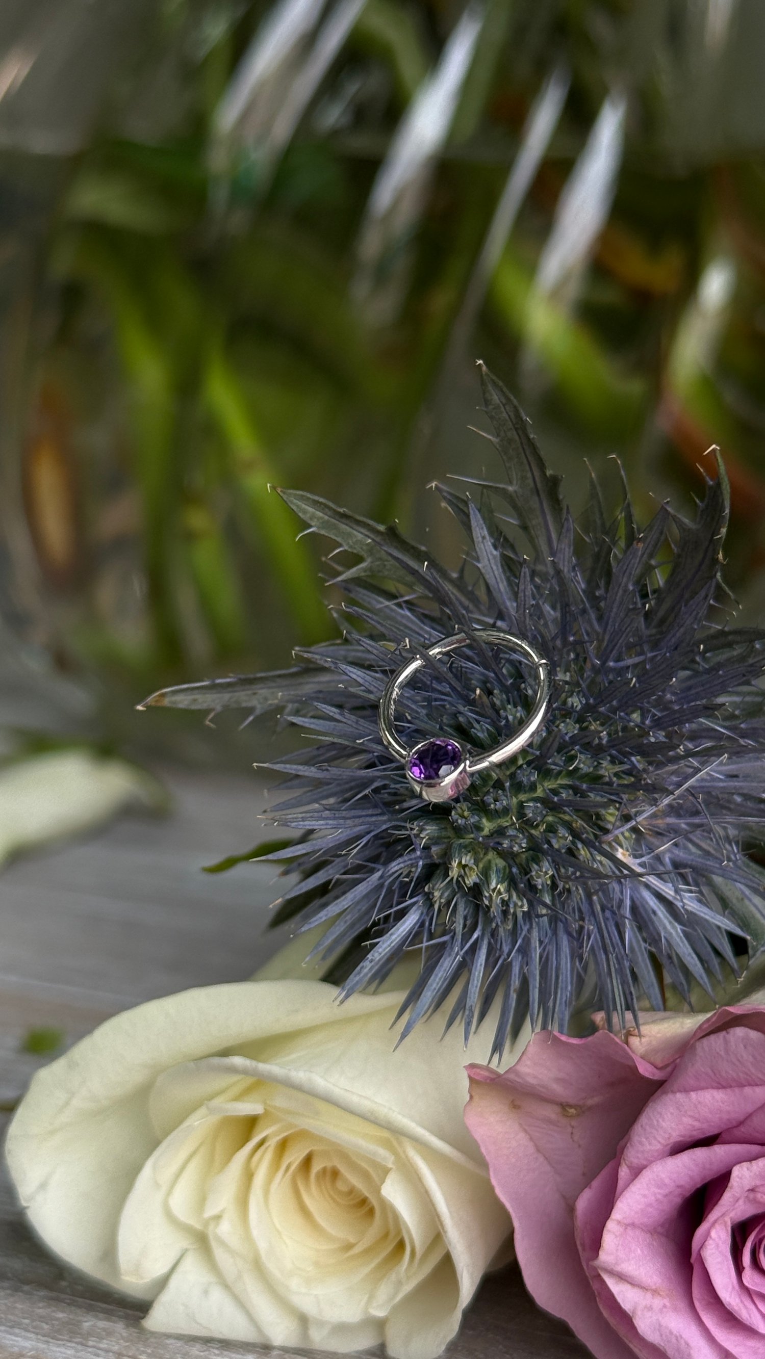 Image of 14k white gold daith/septum amethyst ring 
