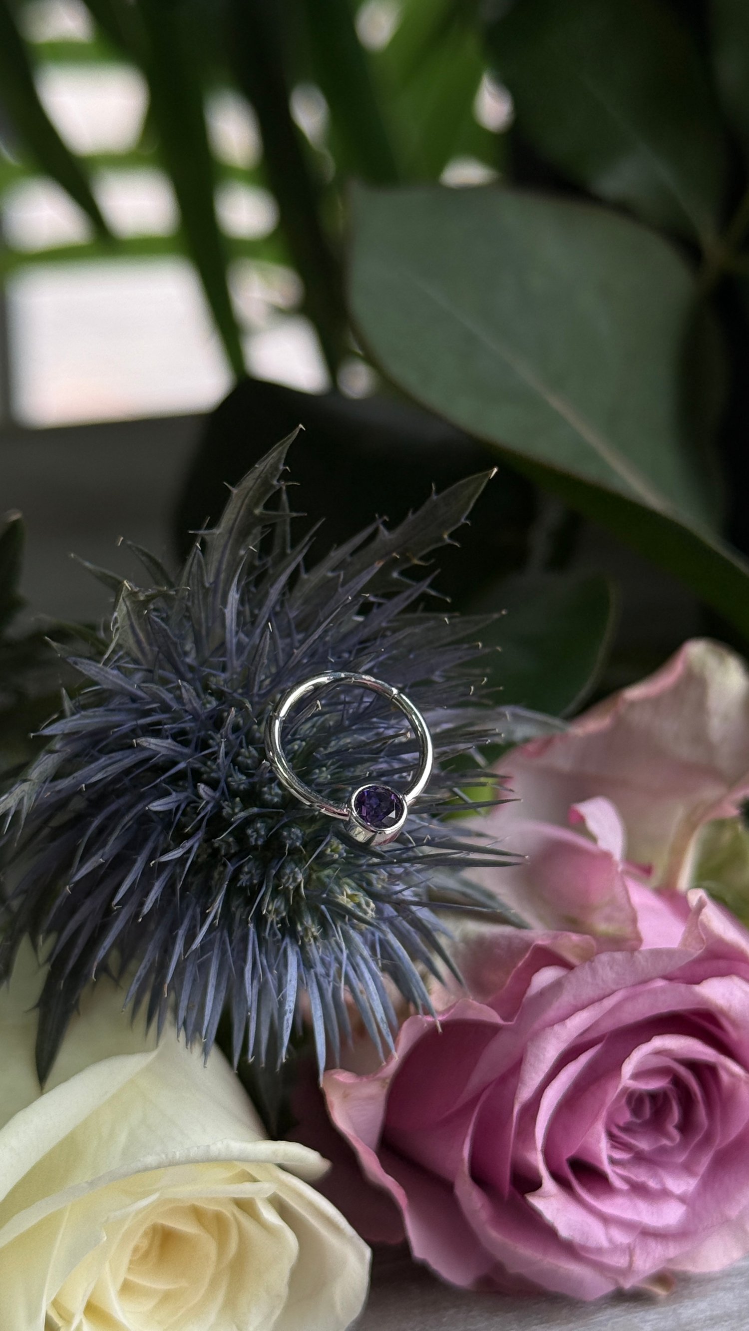 Image of 14k white gold daith/septum amethyst ring 