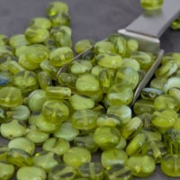 Image 1 of 6mm Milky Olivine Petal Rounds | Czech Glass Swirl Beads | Soft Green Boho Spacer Beads 