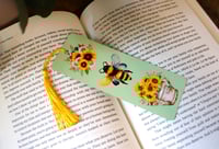 Image 2 of Handmade Bumblebee and Sunflowers Metal Bookmark with Tassel, Book, reading