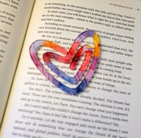 Image 1 of Handmade Heart Shaped Acrylic Paperclip with Watercolor Design, bookmark, book, gift, work, school