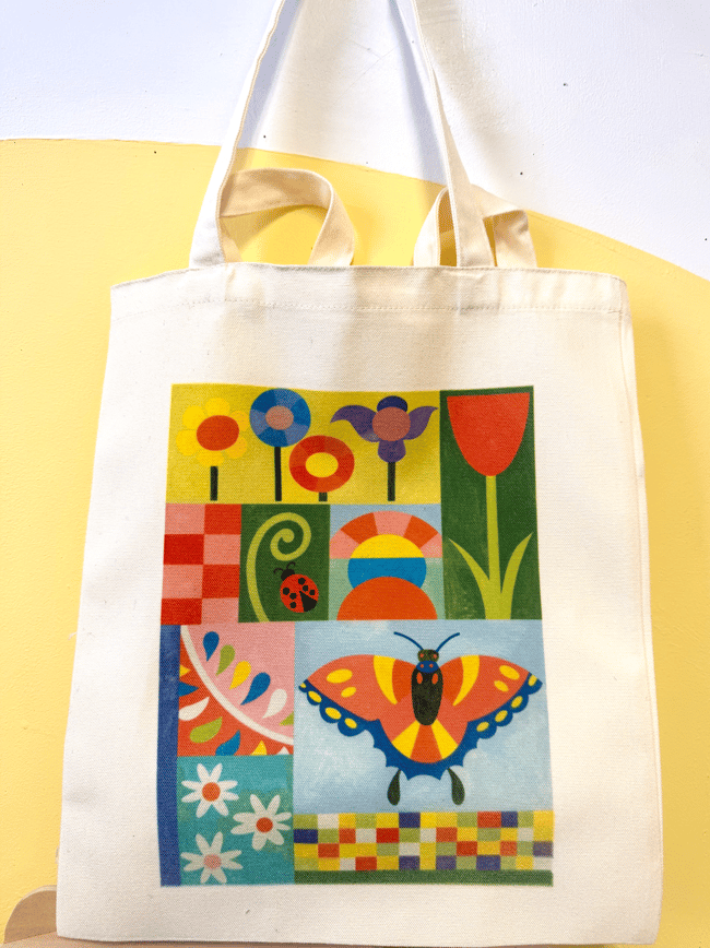 "choose your print" canvas tote bags // "Monthly Quilts" four designs available 