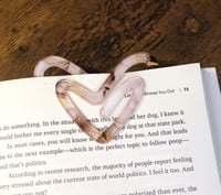 Image 2 of Handmade Heart Shaped Acrylic Paperclip with a Marble Design, bookmark, book, gift, work, school