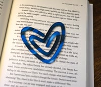 Image 1 of Handmade Heart Shaped Acrylic Paperclip with a Blue Wave Design, Bookmark, page, gift, work, school