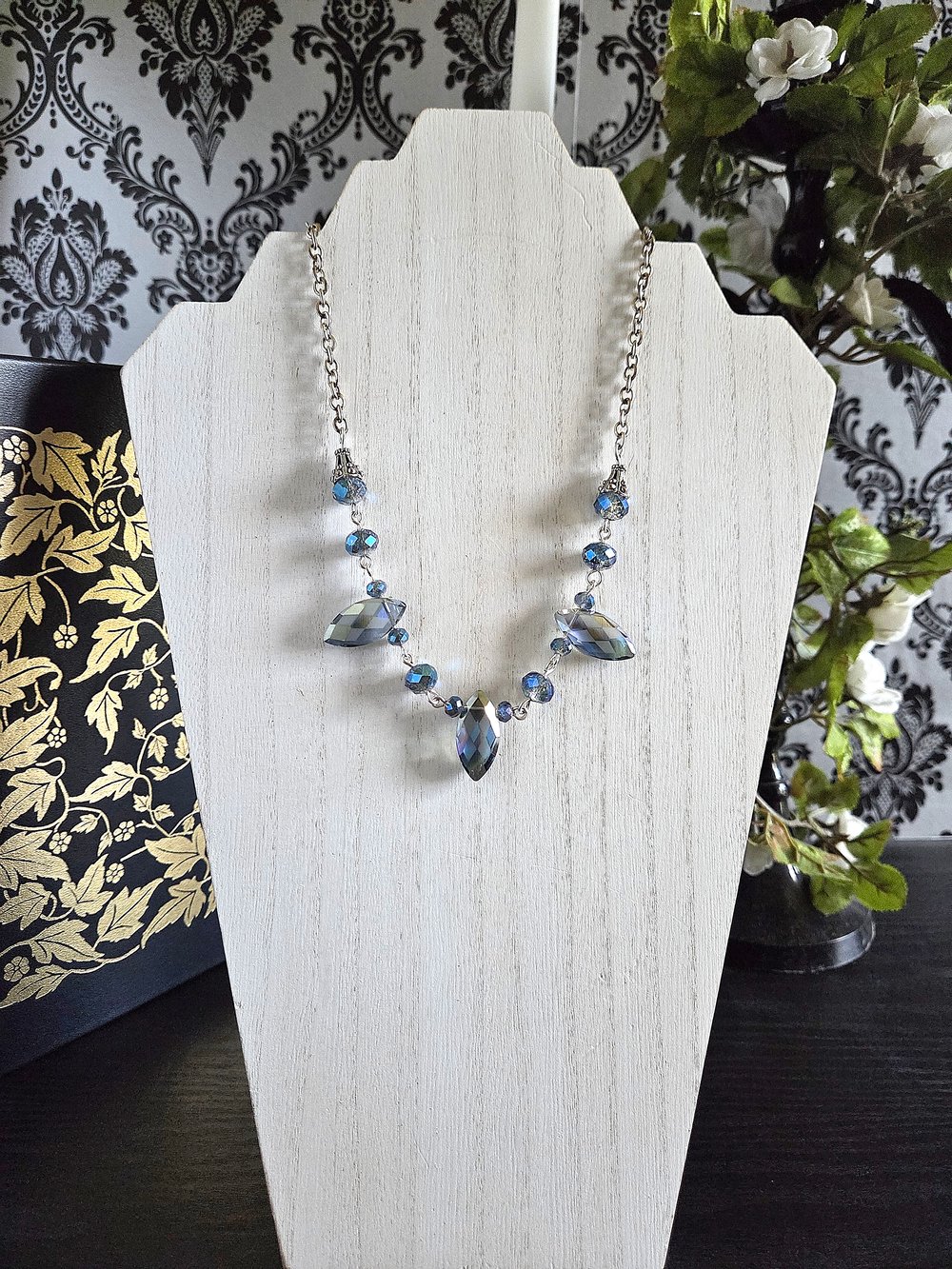 Image of Blue Diamond Dagger Beaded Necklace