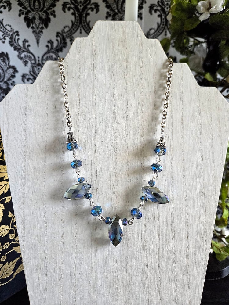 Image of Blue Diamond Dagger Beaded Necklace