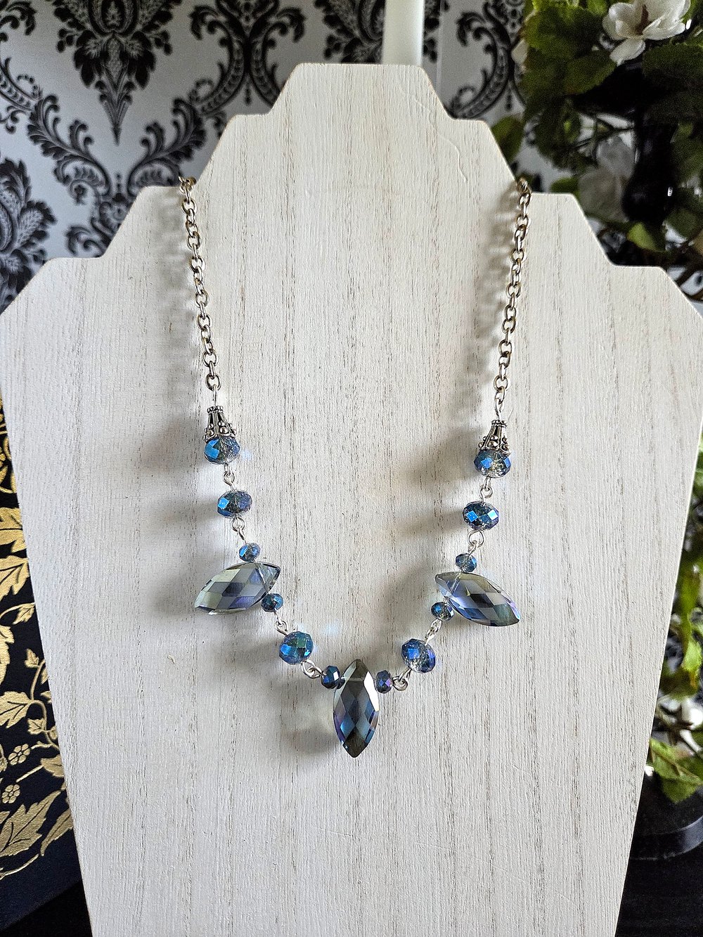 Image of Blue Diamond Dagger Beaded Necklace