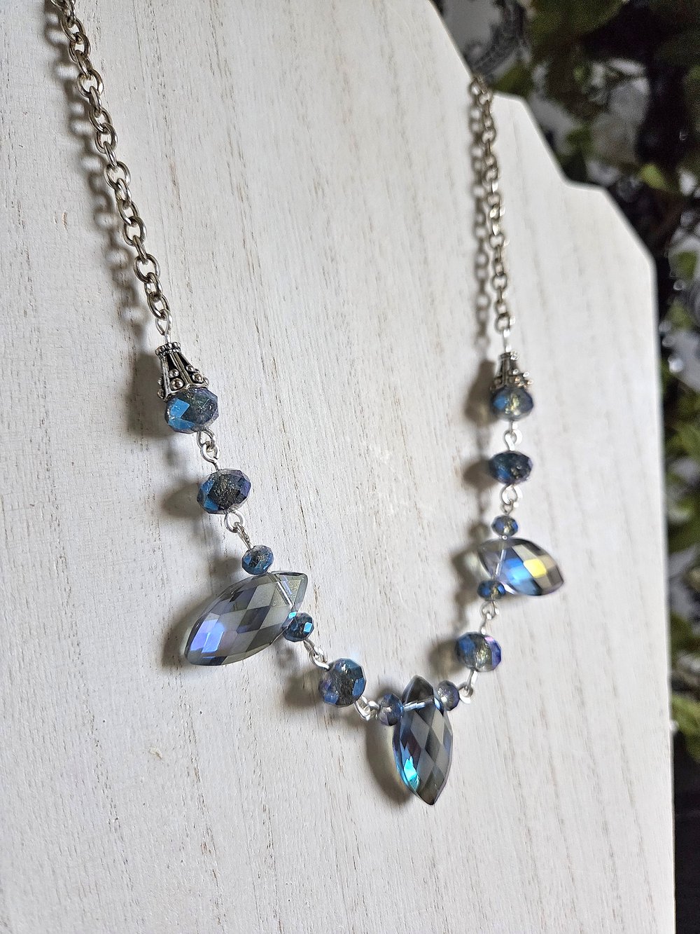 Image of Blue Diamond Dagger Beaded Necklace