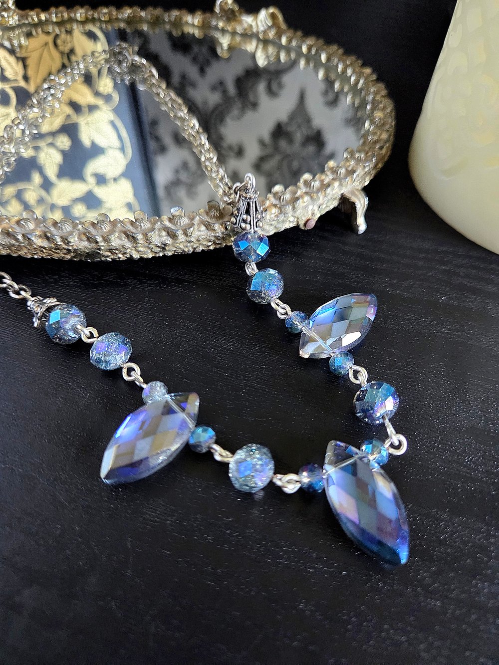 Image of Blue Diamond Dagger Beaded Necklace