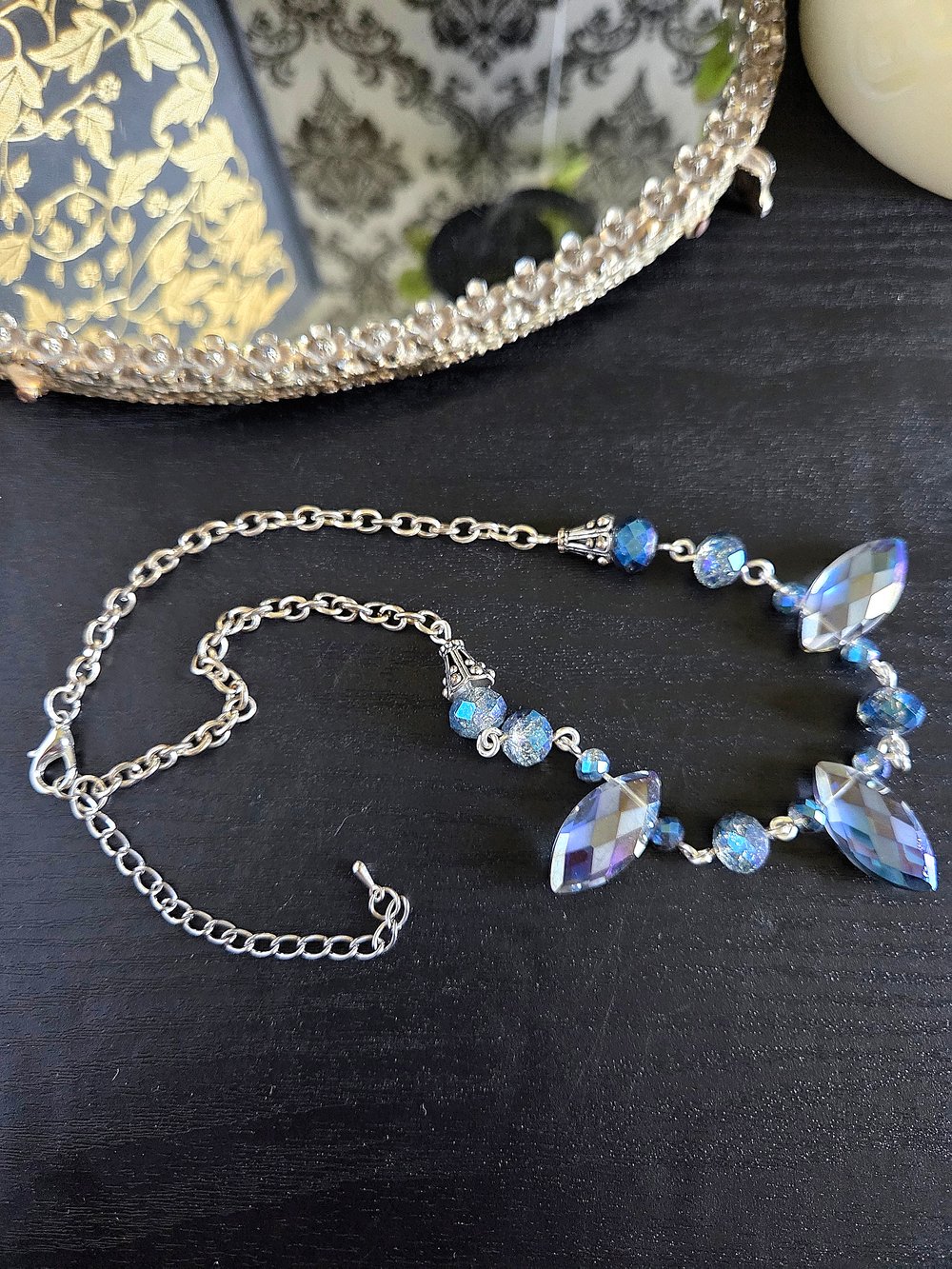 Image of Blue Diamond Dagger Beaded Necklace