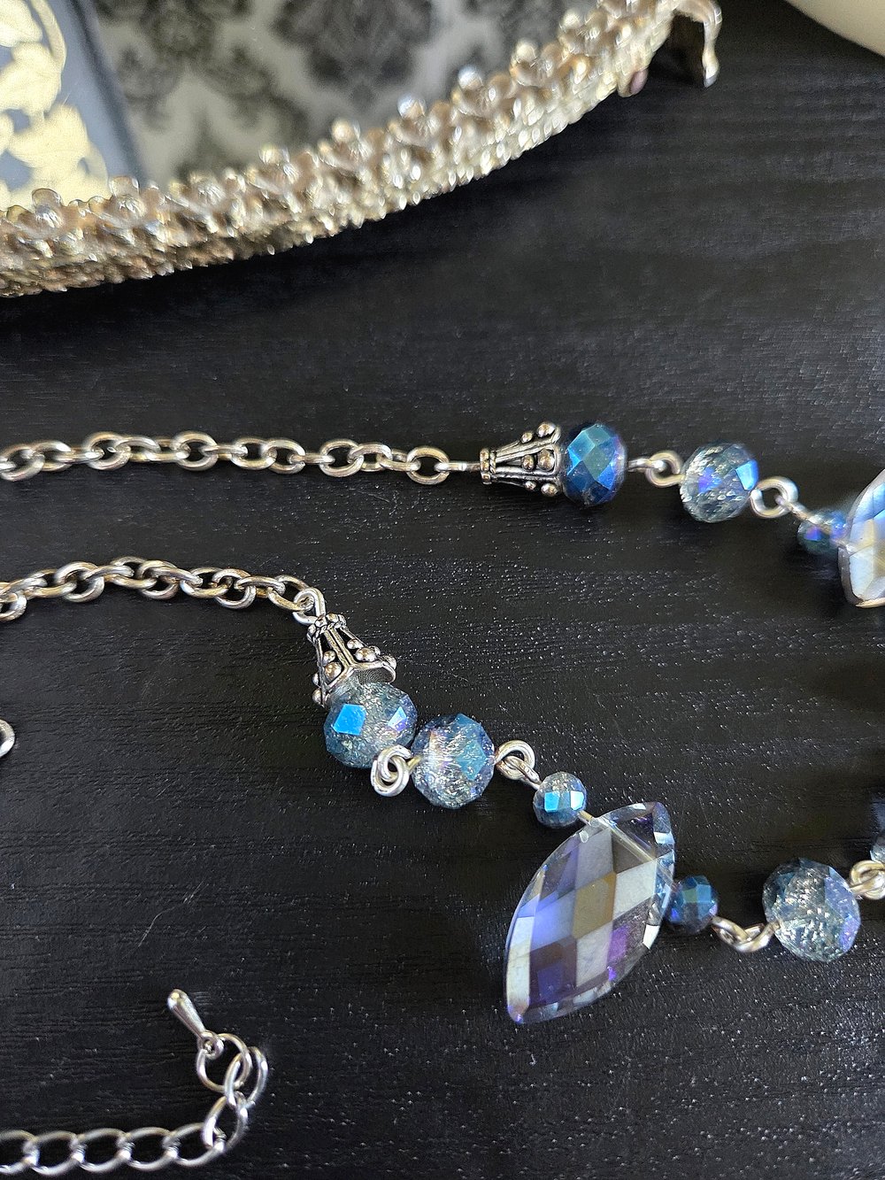 Image of Blue Diamond Dagger Beaded Necklace