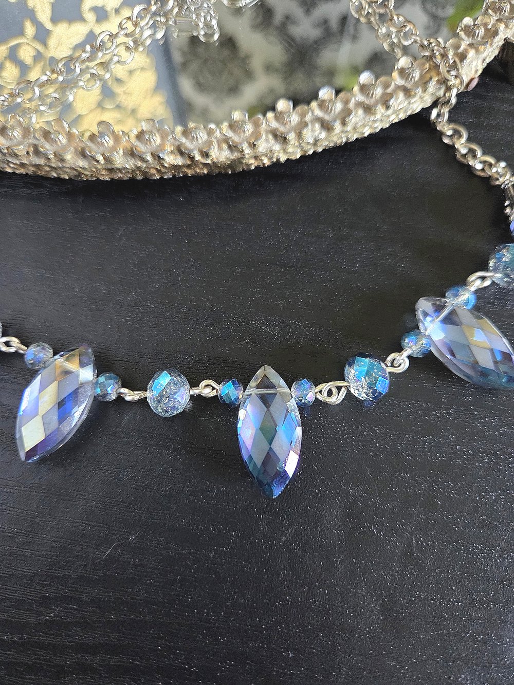 Image of Blue Diamond Dagger Beaded Necklace