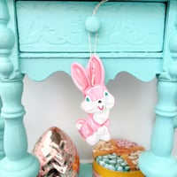 Image 4 of Vintage inspired pink bunny candle ornament 