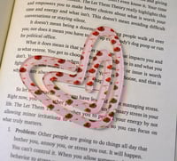 Image 1 of Handmade Heart Shaped Acrylic Paperclip with a Cherry Design, Pages, Bookmark, gift, work, school