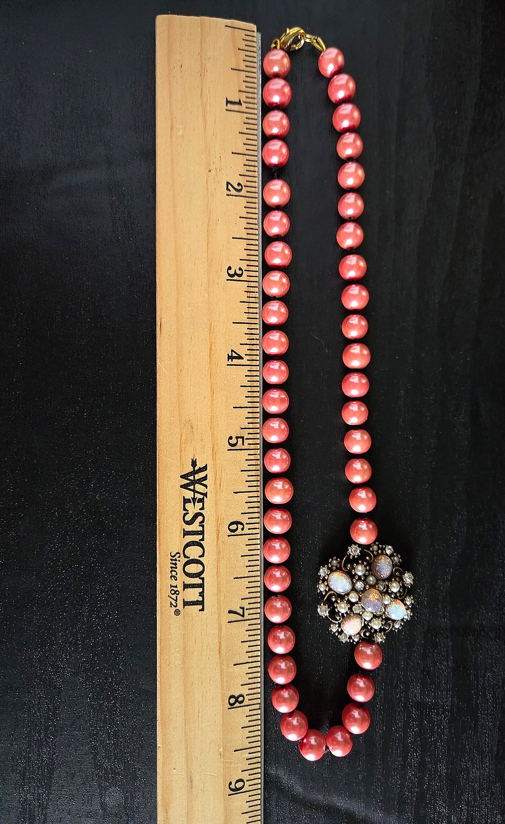 Image of Victorian-Inspired Pink Pearl Necklace with Repurposed Brooch Accent