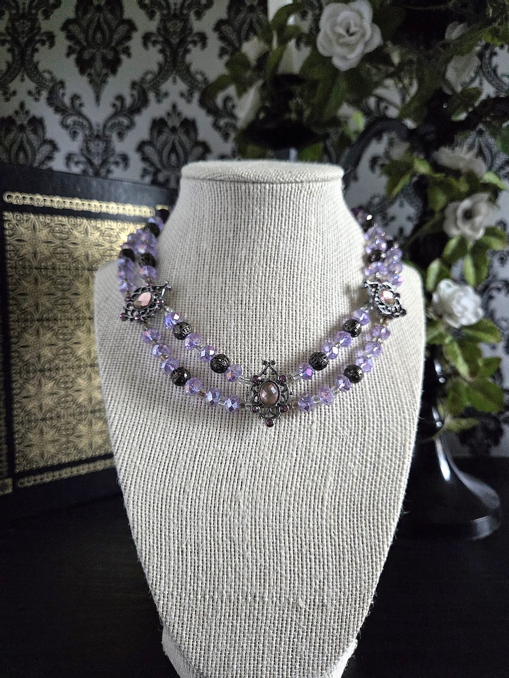 Image of Gothic Victorian Double Strand Purple Choker Necklace
