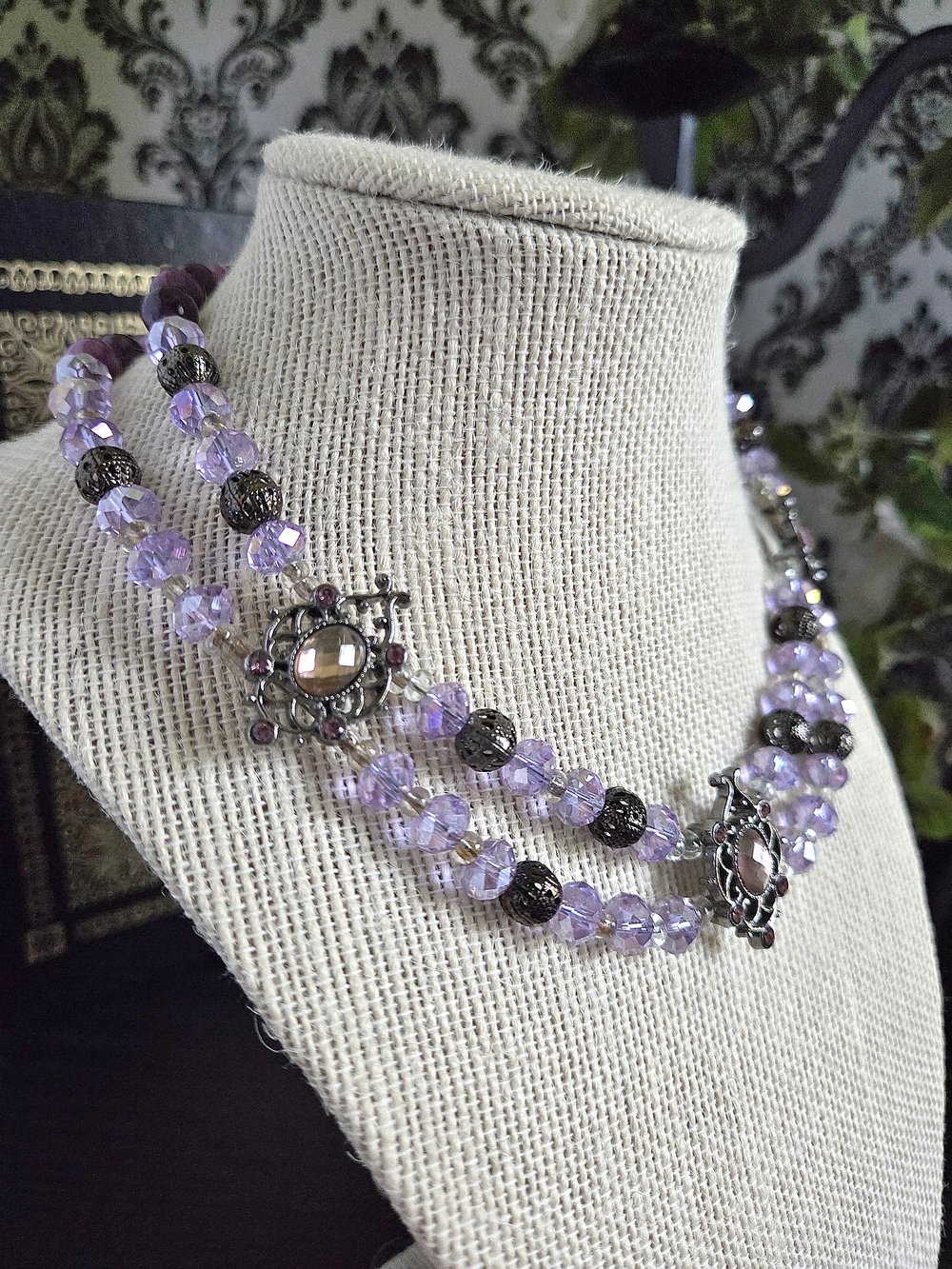 Image of Gothic Victorian Double Strand Purple Choker Necklace