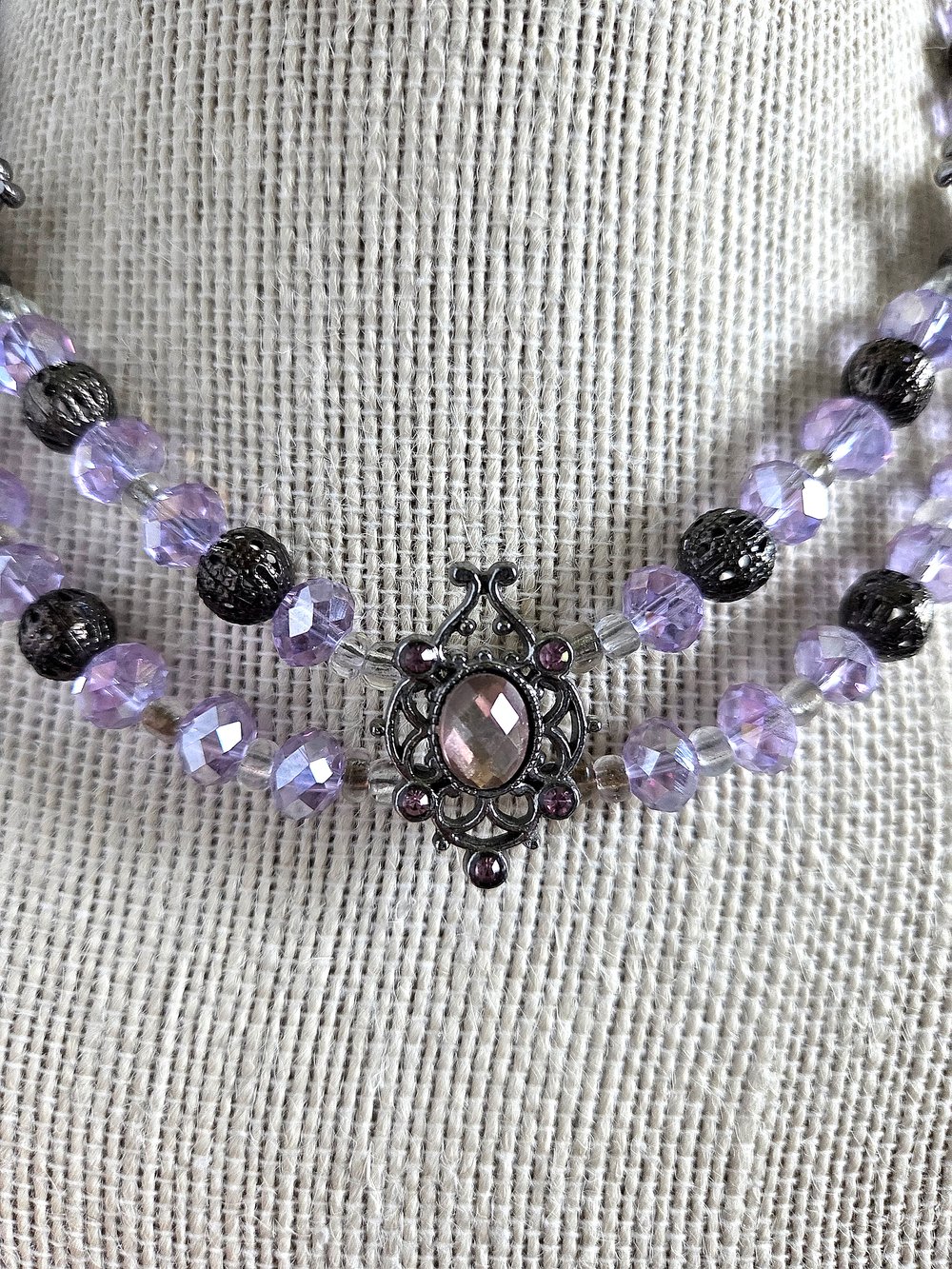 Image of Gothic Victorian Double Strand Purple Choker Necklace