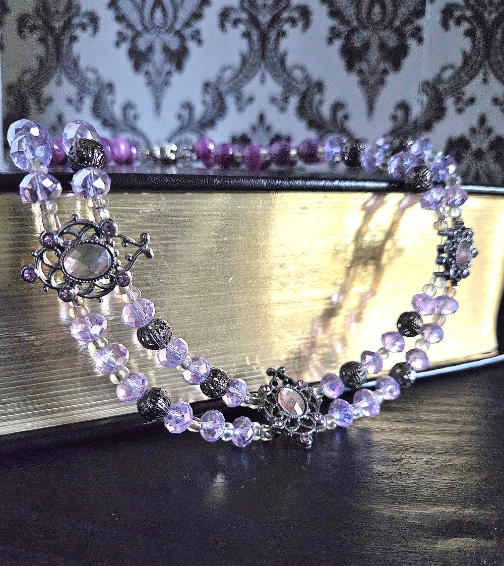 Image of Gothic Victorian Double Strand Purple Choker Necklace