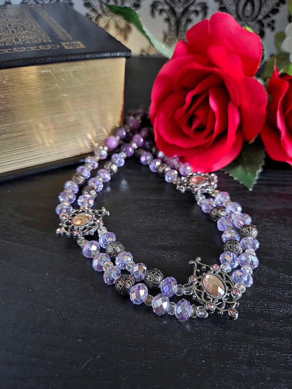 Image of Gothic Victorian Double Strand Purple Choker Necklace