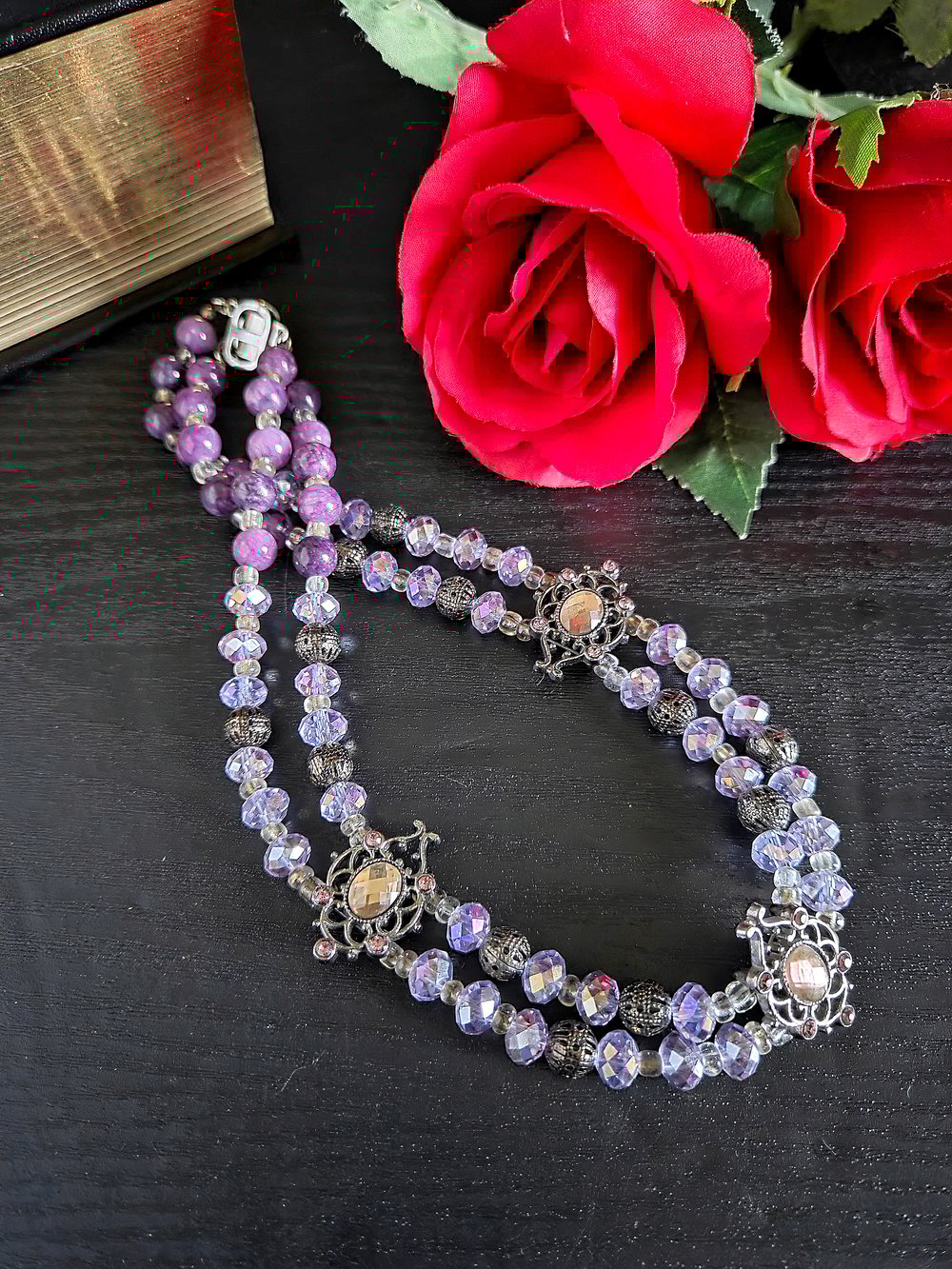Image of Gothic Victorian Double Strand Purple Choker Necklace