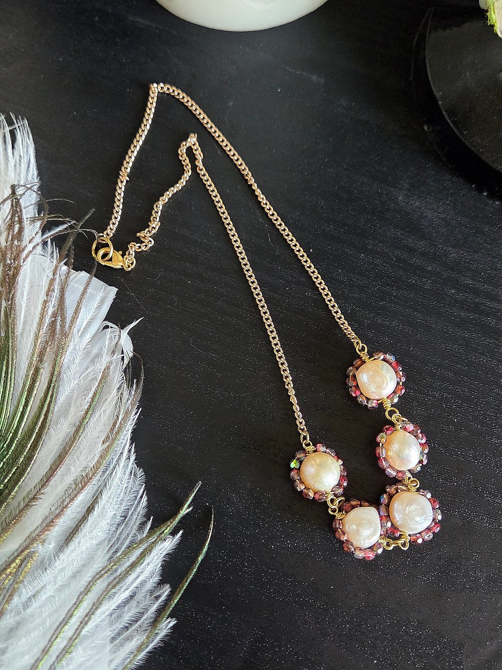 Image of Crimson Halo Pearl Necklace