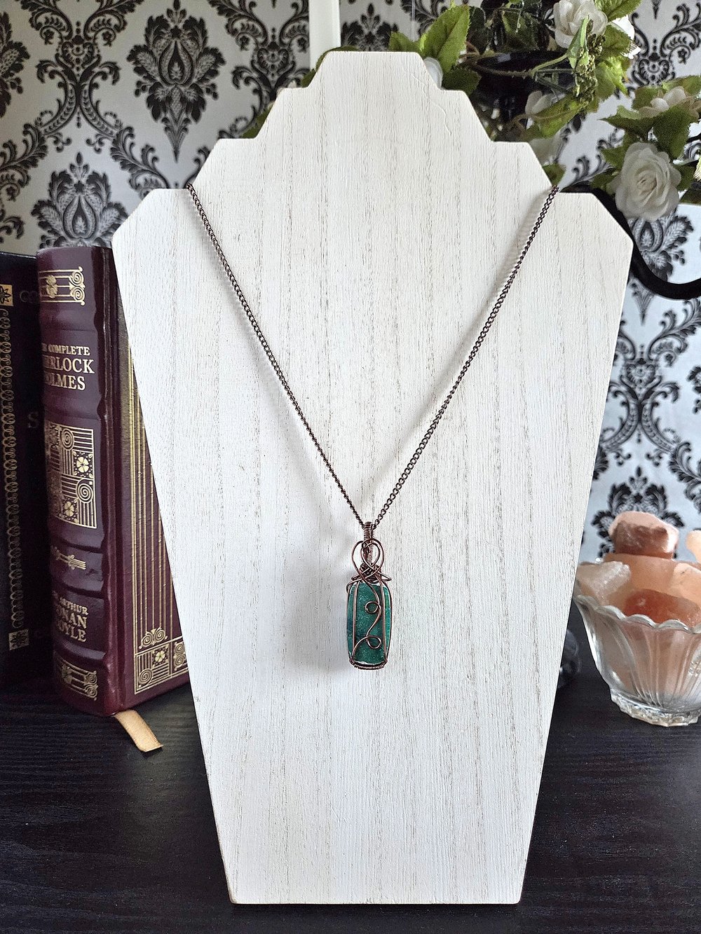 Image of Wire-Wrapped Chrysocolla Pendant Necklace with Chain