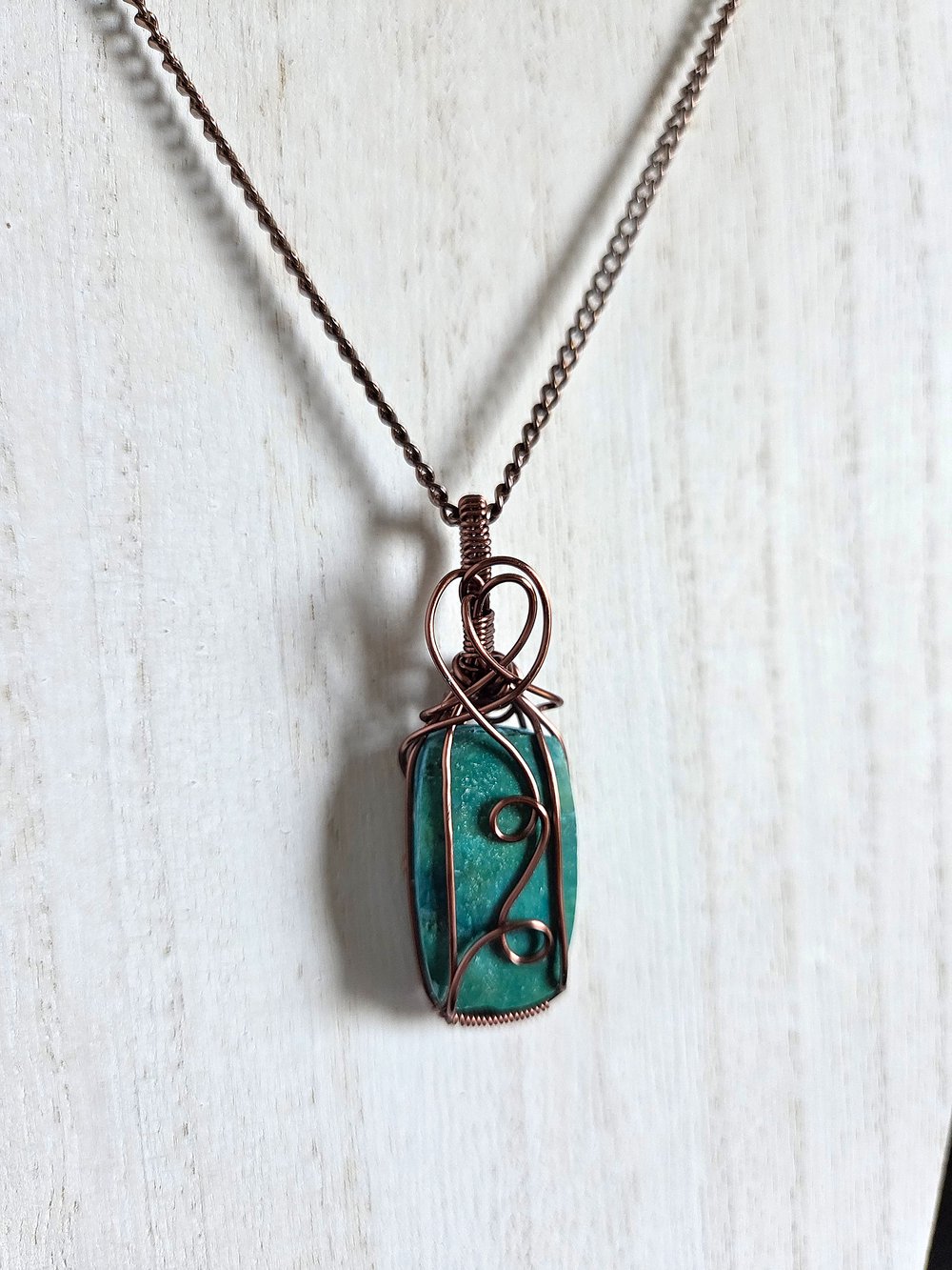 Image of Wire-Wrapped Chrysocolla Pendant Necklace with Chain