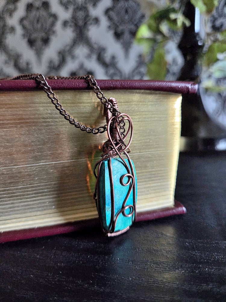 Image of Wire-Wrapped Chrysocolla Pendant Necklace with Chain