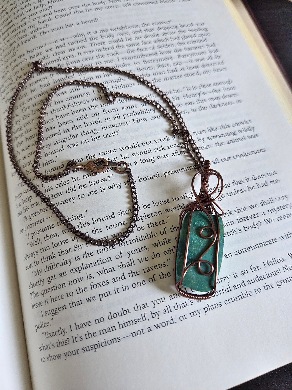 Image of Wire-Wrapped Chrysocolla Pendant Necklace with Chain