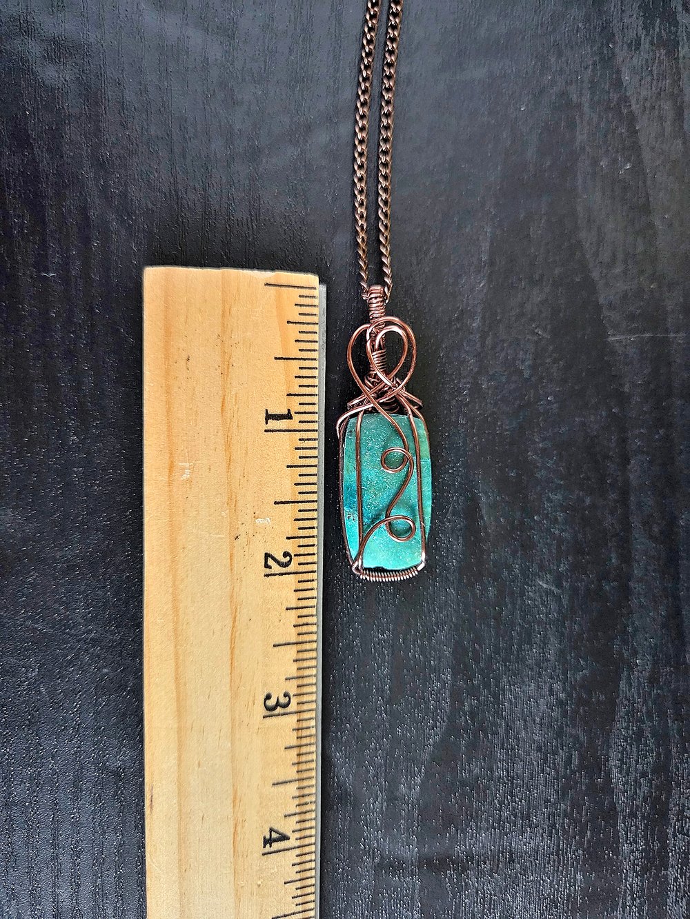 Image of Wire-Wrapped Chrysocolla Pendant Necklace with Chain