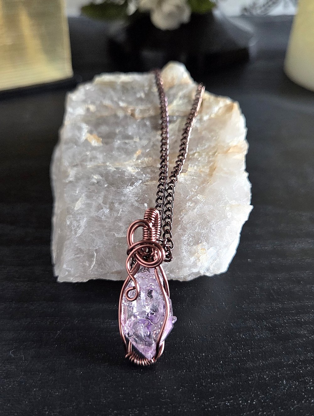 Image of Double Terminated Amethyst Crystal Wire-Wrapped Pendant
