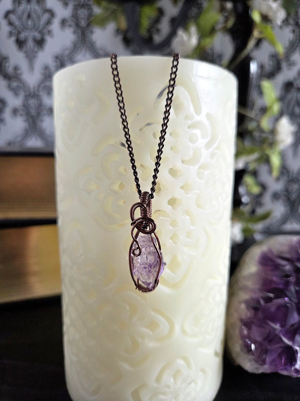 Image of Double Terminated Amethyst Crystal Wire-Wrapped Pendant